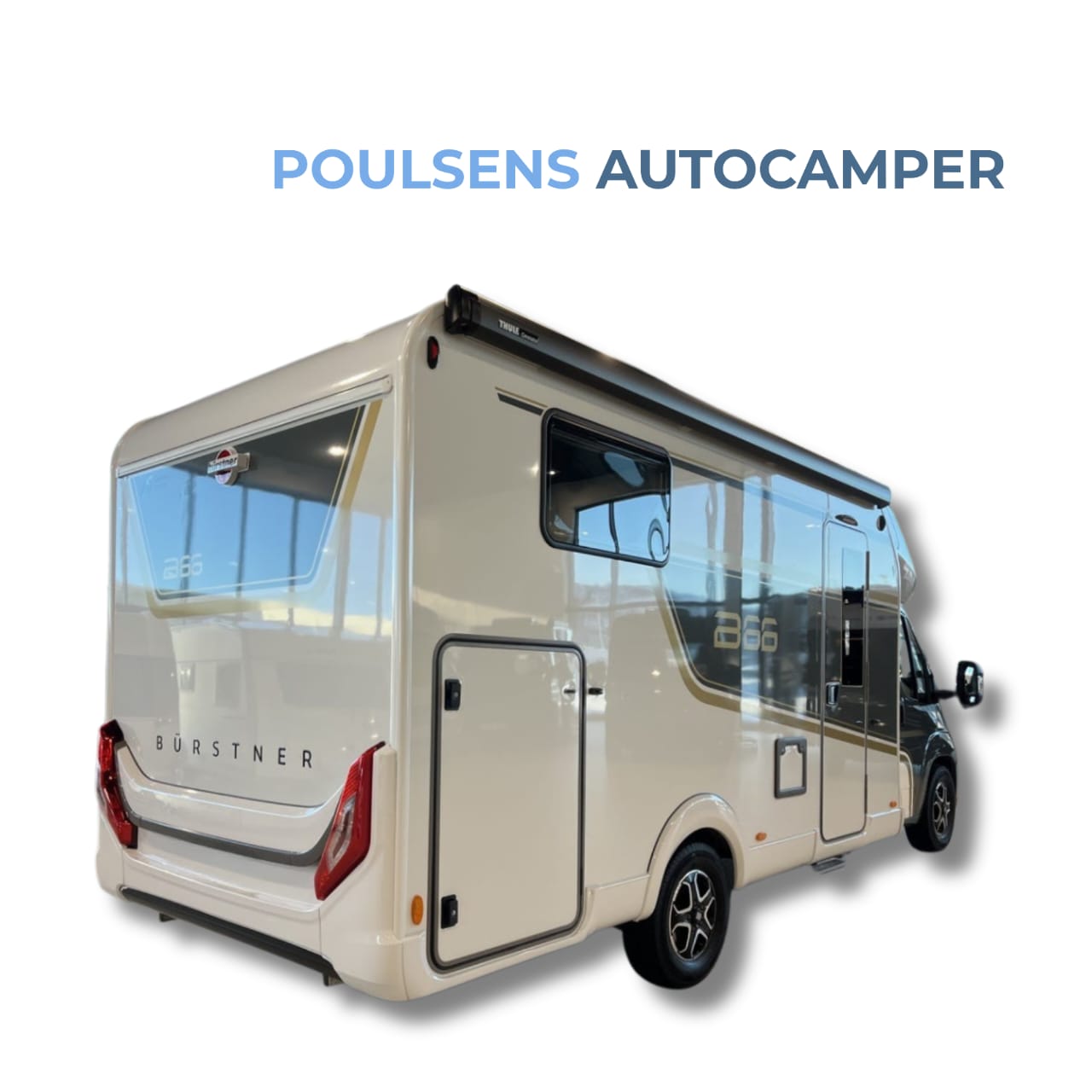 Vue arrière du Bürstner B66 avec auvent
